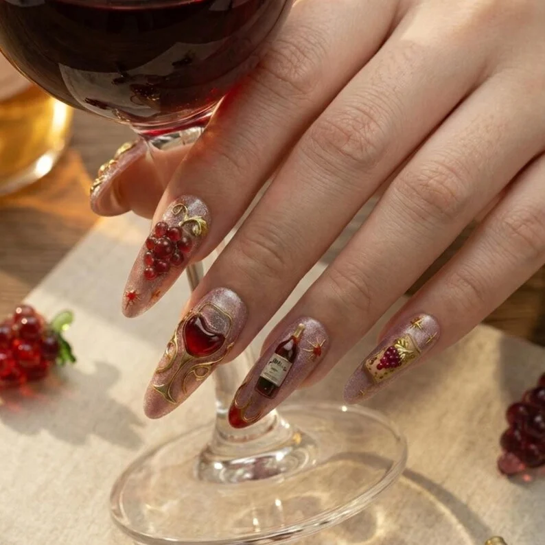 3D grapes nails, sloshing glass nails, press on nails, custom press on nails, fake nails, Nails Art, stained glass nails, gold press on nails, 3d press on nails, luxury press on nails, handmade press on nails