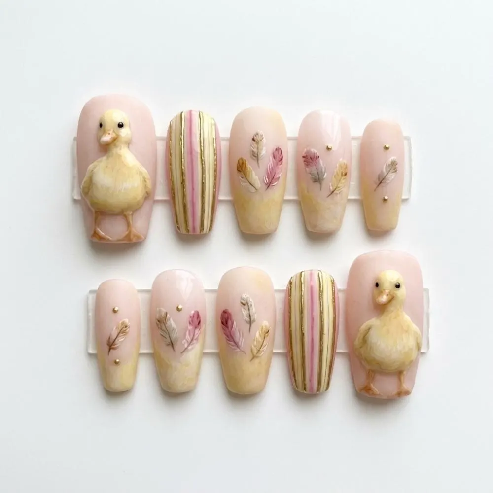 3D hand painted, duckling press on, press on nails, custom press on nails, fake nails, Nails Art, stained glass nails, gold press on nails, 3d press on nails, luxury press on nails, handmade press on nails