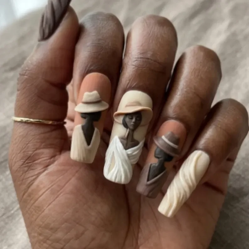3D portrait nail art, sculpted nail design, press on nails, custom press on nails, fake nails, Nails Art, stained glass nails, gold press on nails, 3d press on nails, luxury press on nails, handmade press on nails