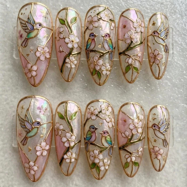 Stained glass nails, Press on nails, press on nails, custom press on nails, fake nails, Nails Art, stained glass nails, gold press on nails, 3d press on nails, luxury press on nails, handmade press on nails