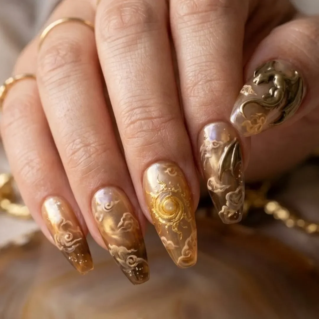 Coffin Fake Nails, Fake Nail Set, press on nails, custom press on nails, fake nails, Nails Art, stained glass nails, gold press on nails, 3d press on nails, luxury press on nails, handmade press on nails