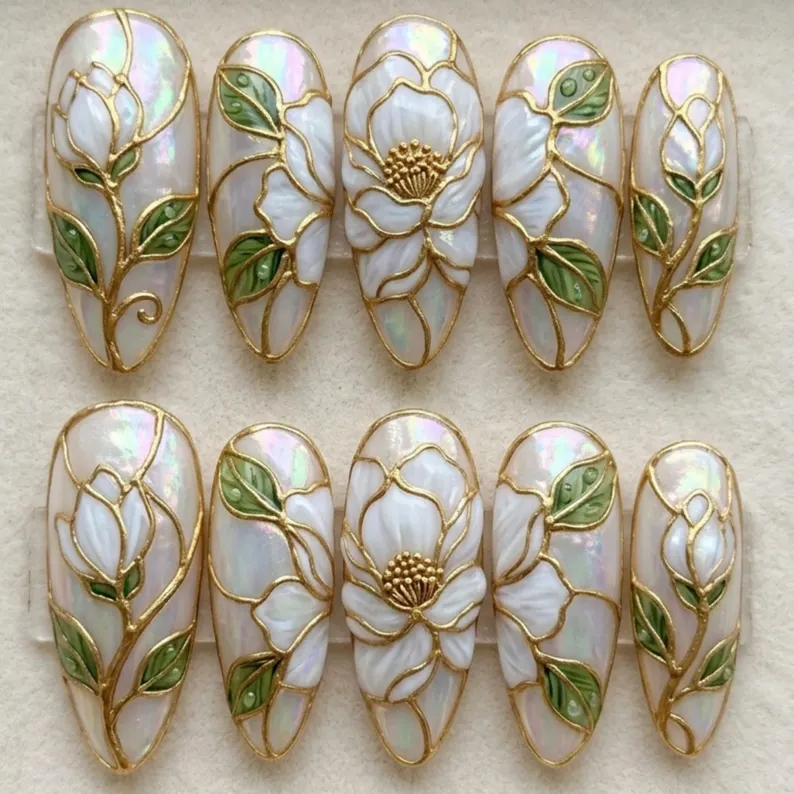 Press On Nails, Luxury Bridal Nails, press on nails, custom press on nails, fake nails, Nails Art, stained glass nails, gold press on nails, 3d press on nails, luxury press on nails, handmade press on nails