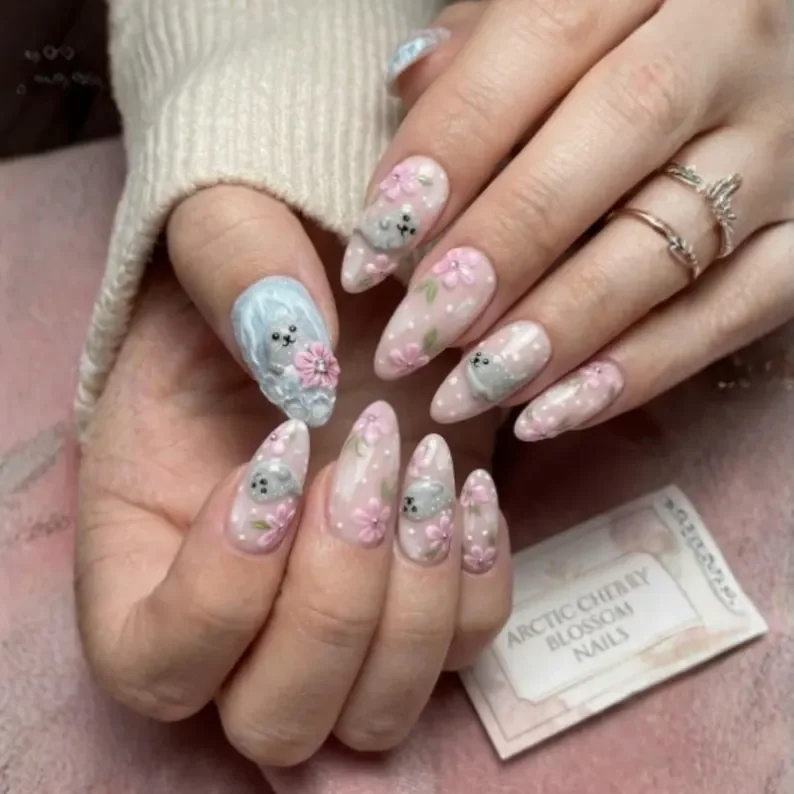 kawaii nail design, 3D seal nails, press on nails, custom press on nails, fake nails, Nails Art, stained glass nails, gold press on nails, 3d press on nails, luxury press on nails, handmade press on nails