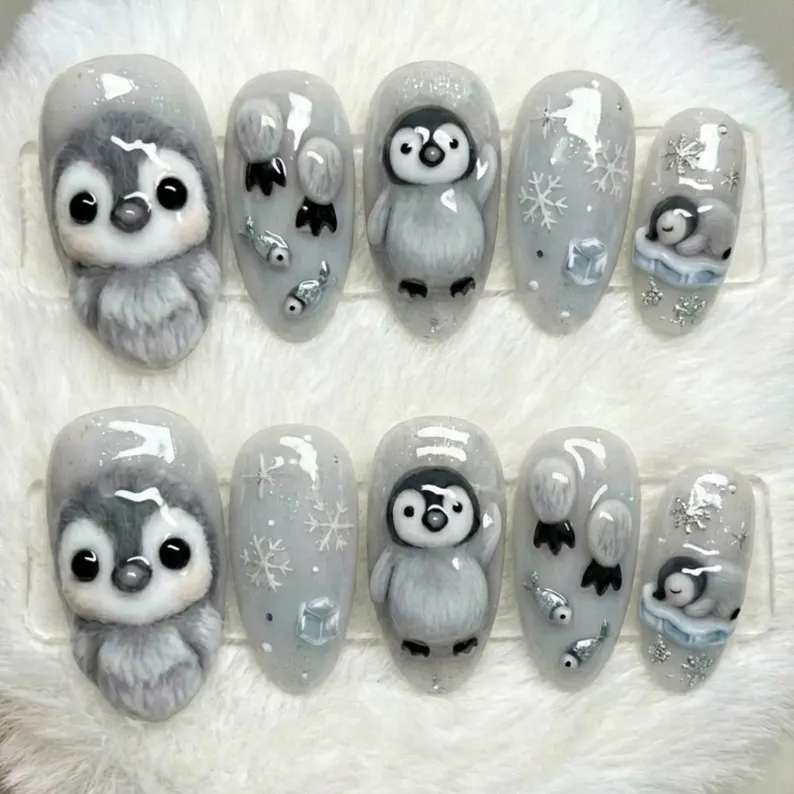 Winter wonderland, Ice cube nails, press on nails, custom press on nails, fake nails, Nails Art, stained glass nails, gold press on nails, 3d press on nails, luxury press on nails, handmade press on nails
