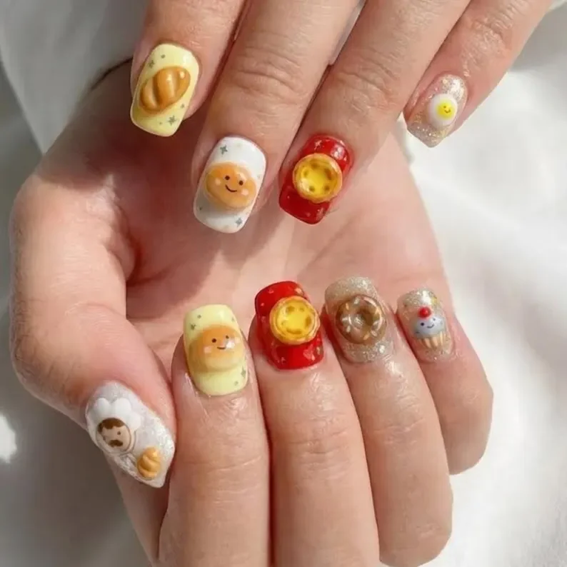 Cute nail art, Kawaii nail design, press on nails, custom press on nails, fake nails, Nails Art, stained glass nails, gold press on nails, 3d press on nails, luxury press on nails, handmade press on nails