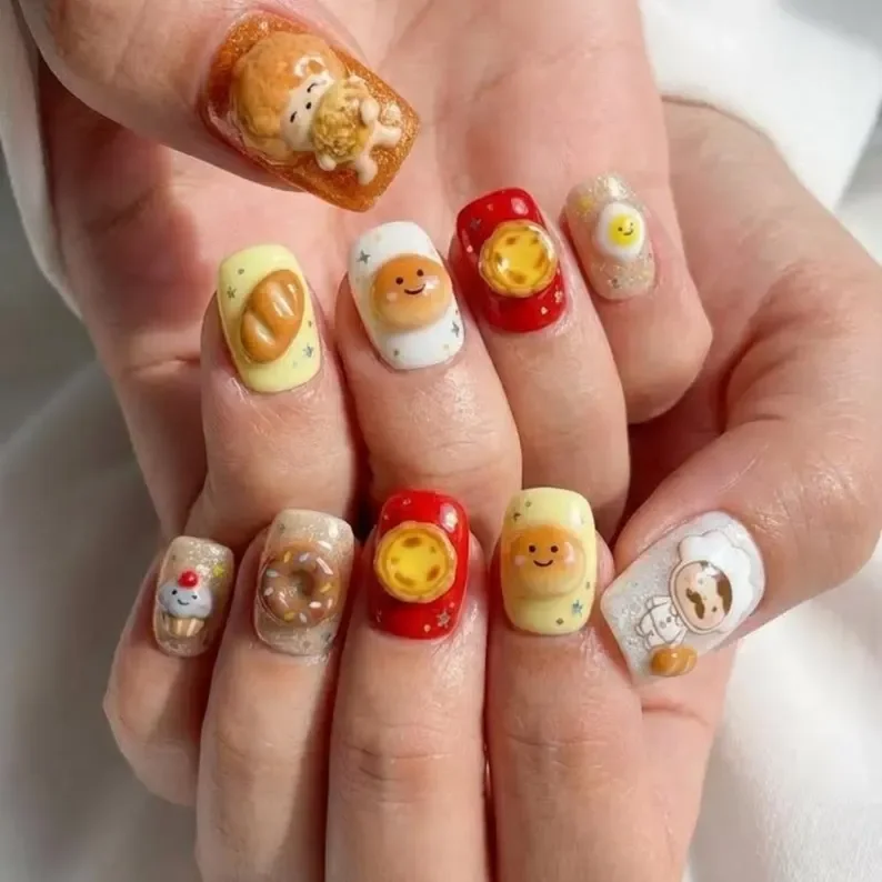 Press on nails, 3D bakery nails, press on nails, custom press on nails, fake nails, Nails Art, stained glass nails, gold press on nails, 3d press on nails, luxury press on nails, handmade press on nails