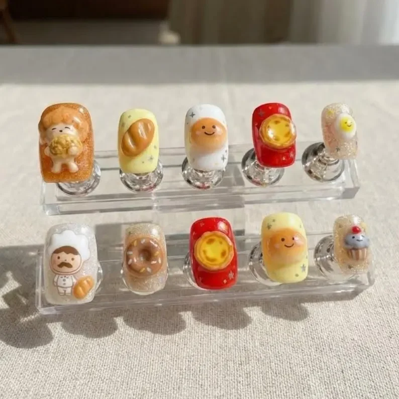 3D Kawaii nails, Bakery press on, press on nails, custom press on nails, fake nails, Nails Art, stained glass nails, gold press on nails, 3d press on nails, luxury press on nails, handmade press on nails