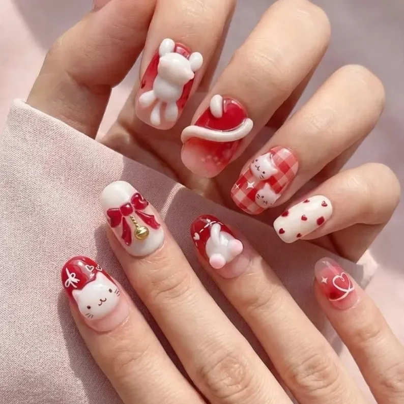Cute Kawaii Nails, Nail Art Stickers, press on nails, custom press on nails, fake nails, Nails Art, stained glass nails, gold press on nails, 3d press on nails, luxury press on nails, handmade press on nails