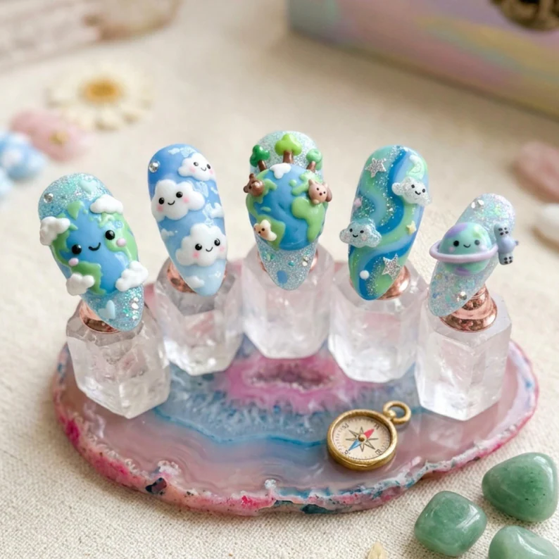 Press on nails, Sculpted planet, press on nails, custom press on nails, fake nails, Nails Art, stained glass nails, gold press on nails, 3d press on nails, luxury press on nails, handmade press on nails