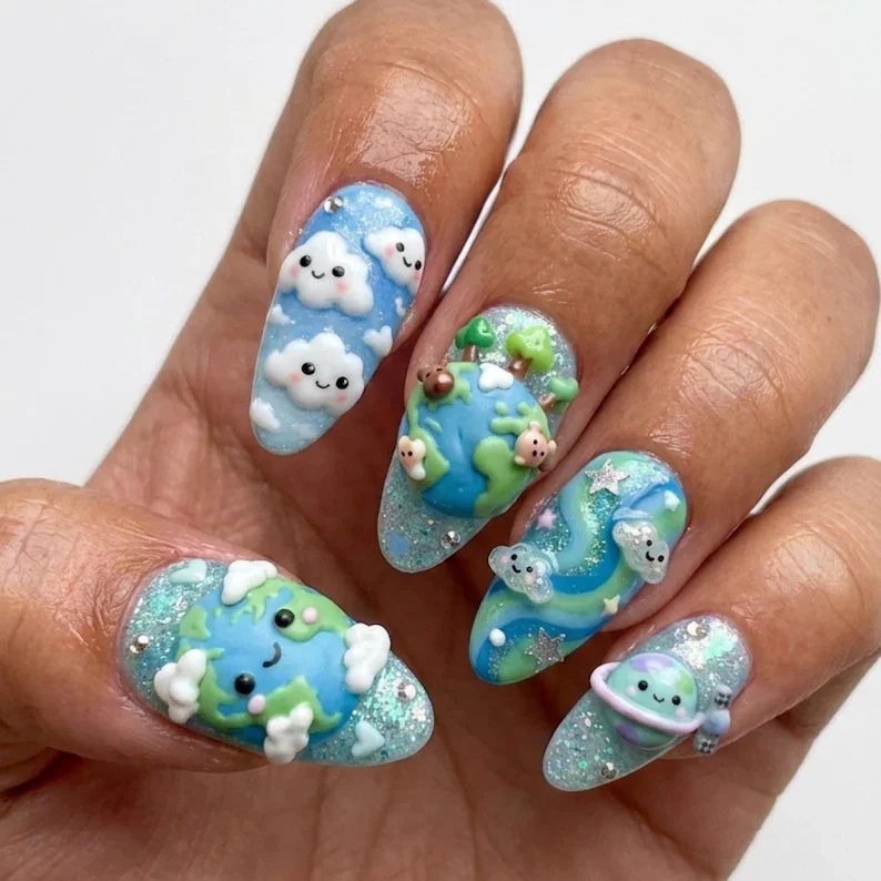 Press on nails, Sculpted planet, press on nails, custom press on nails, fake nails, Nails Art, stained glass nails, gold press on nails, 3d press on nails, luxury press on nails, handmade press on nails