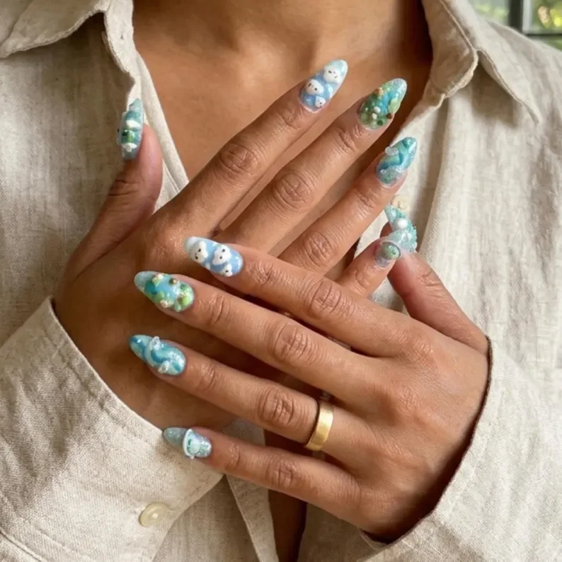 Kawaii planet nails, Planet nail design, press on nails, custom press on nails, fake nails, Nails Art, stained glass nails, gold press on nails, 3d press on nails, luxury press on nails, handmade press on nails