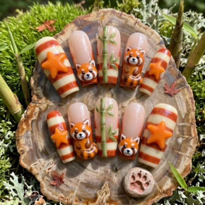 Kawaii Nail Design, 3D Animal Nails, press on nails, custom press on nails, fake nails, Nails Art, stained glass nails, gold press on nails, 3d press on nails, luxury press on nails, handmade press on nails