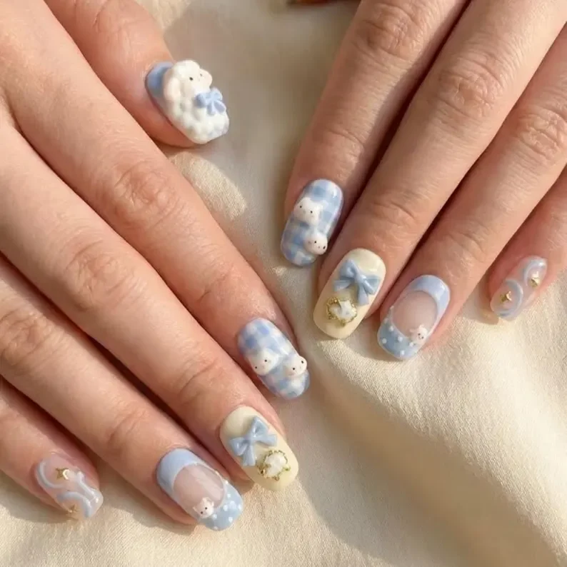 Lolita Nail Art, Coquette Nails, press on nails, custom press on nails, fake nails, Nails Art, stained glass nails, gold press on nails, 3d press on nails, luxury press on nails, handmade press on nails