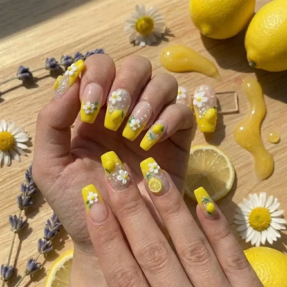 3D Fruit Nail Art, French Tip Press Ons, press on nails, custom press on nails, fake nails, Nails Art, stained glass nails, gold press on nails, 3d press on nails, luxury press on nails, handmade press on nails