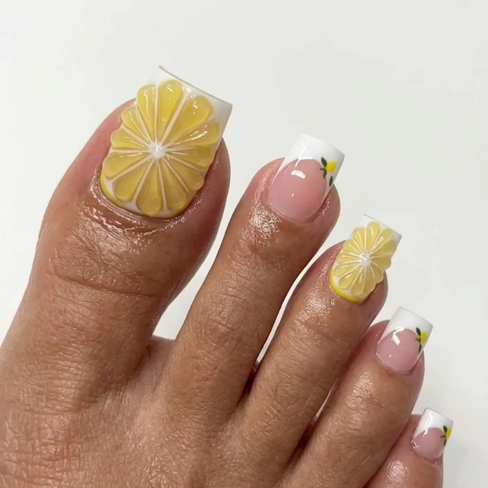 3D Lemon Slice, Press On Toes, press on nails, custom press on nails, fake nails, Nails Art, stained glass nails, gold press on nails, 3d press on nails, luxury press on nails, handmade press on nails
