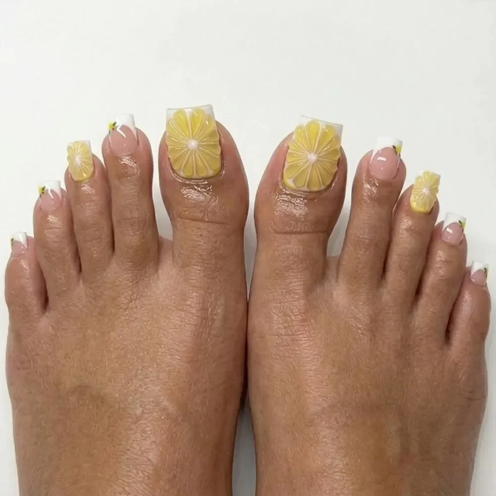 Yellow French Tip, Fruit French Nails, press on nails, custom press on nails, fake nails, Nails Art, stained glass nails, gold press on nails, 3d press on nails, luxury press on nails, handmade press on nails