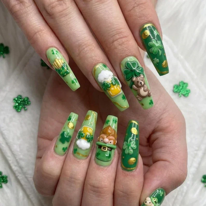 sheep nail design, beer mug design, press on nails, custom press on nails, fake nails, Nails Art, stained glass nails, gold press on nails, 3d press on nails, luxury press on nails, handmade press on nails