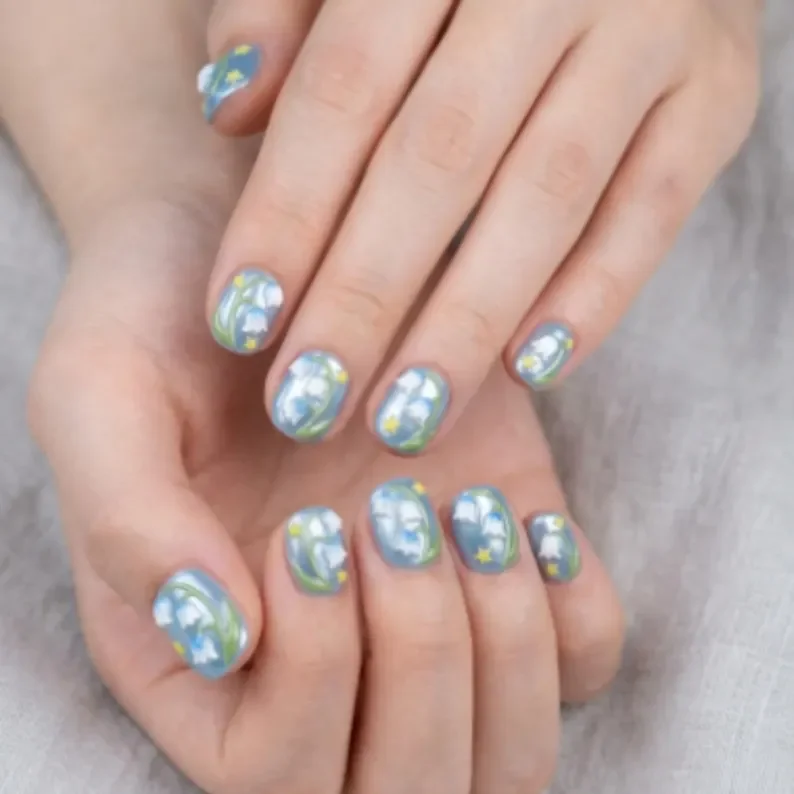 Super Short Nails, Chrome Floral, press on nails, custom press on nails, fake nails, Nails Art, stained glass nails, gold press on nails, 3d press on nails, luxury press on nails, handmade press on nails