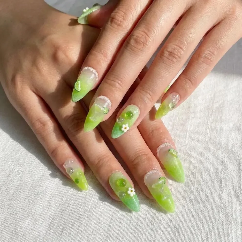 Press On Nails, Lime Jelly, press on nails, custom press on nails, fake nails, Nails Art, stained glass nails, gold press on nails, 3d press on nails, luxury press on nails, handmade press on nails