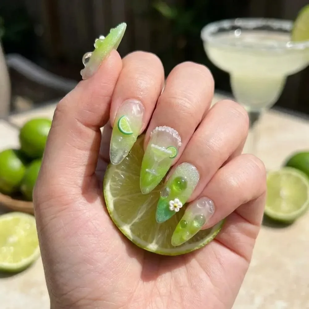 Summer Vacation, Glue On Nails, press on nails, custom press on nails, fake nails, Nails Art, stained glass nails, gold press on nails, 3d press on nails, luxury press on nails, handmade press on nails