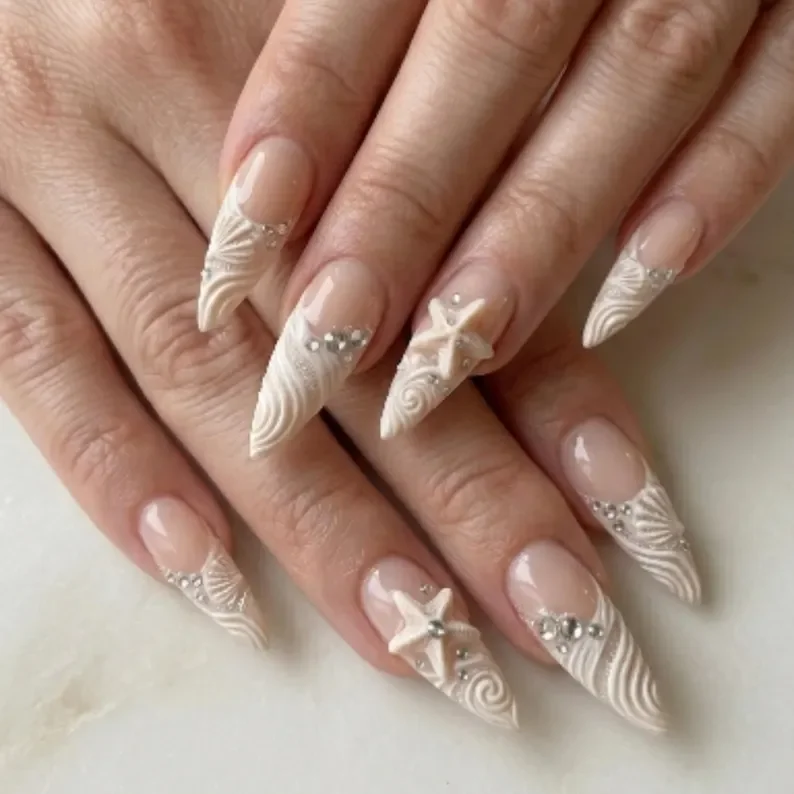 mermaidcore manicure, bridal press on nails, press on nails, custom press on nails, fake nails, Nails Art, stained glass nails, gold press on nails, 3d press on nails, luxury press on nails, handmade press on nails