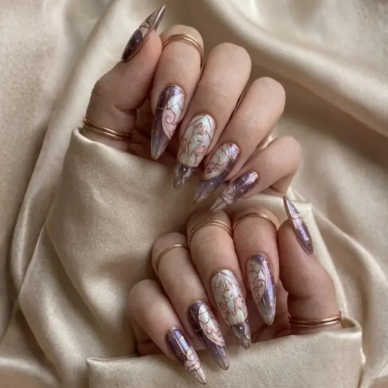 Bunny Nail Art, Moon Themed Nails, press on nails, custom press on nails, fake nails, Nails Art, stained glass nails, gold press on nails, 3d press on nails, luxury press on nails, handmade press on nails