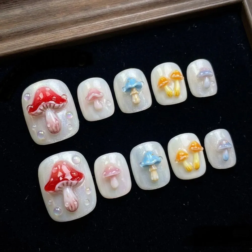 3D mushroom nails, press-on toenails, press on nails, custom press on nails, fake nails, Nails Art, stained glass nails, gold press on nails, 3d press on nails, luxury press on nails, handmade press on nails