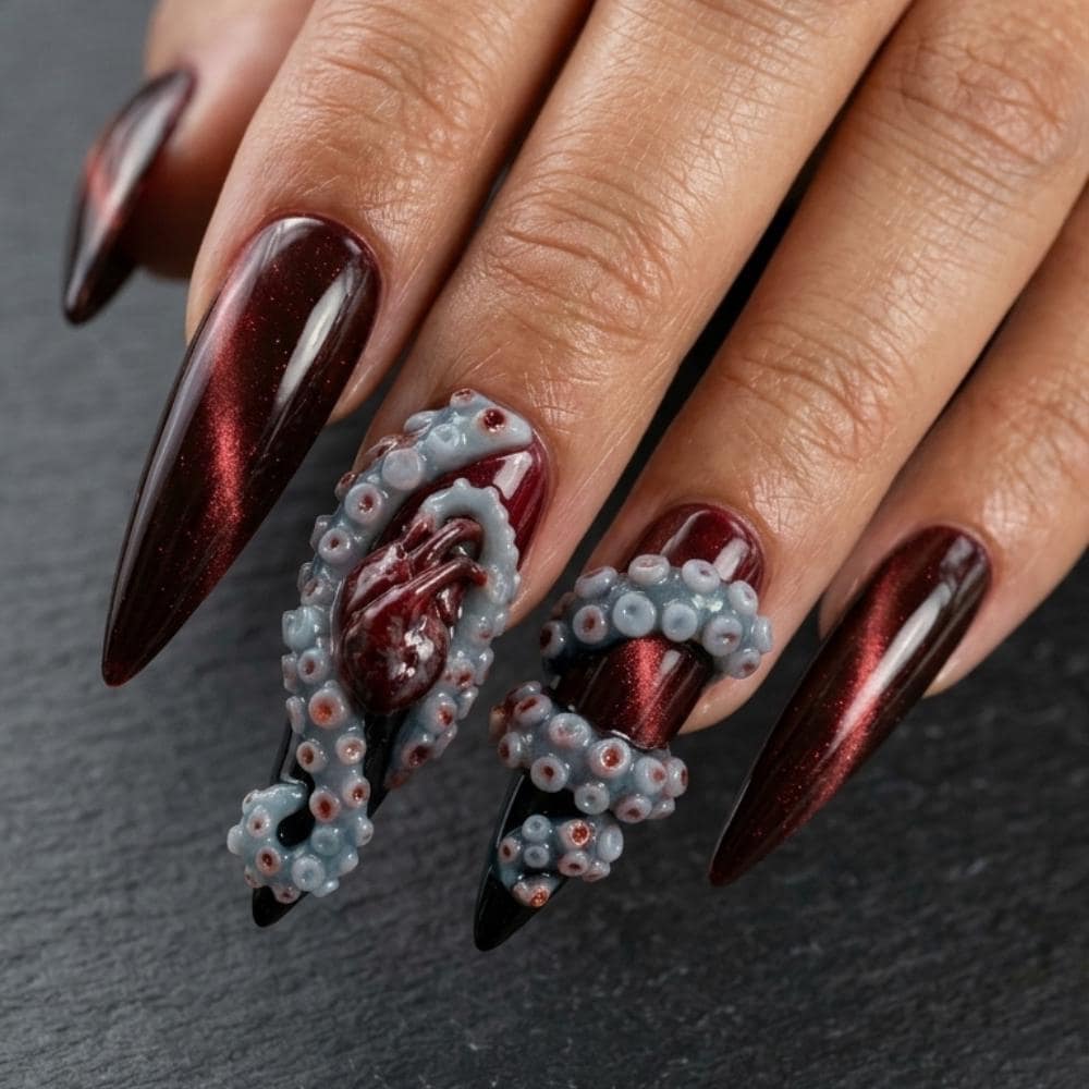 goth horror art, horror nail design, press on nails, custom press on nails, fake nails, Nails Art, stained glass nails, gold press on nails, 3d press on nails, luxury press on nails, handmade press on nails
