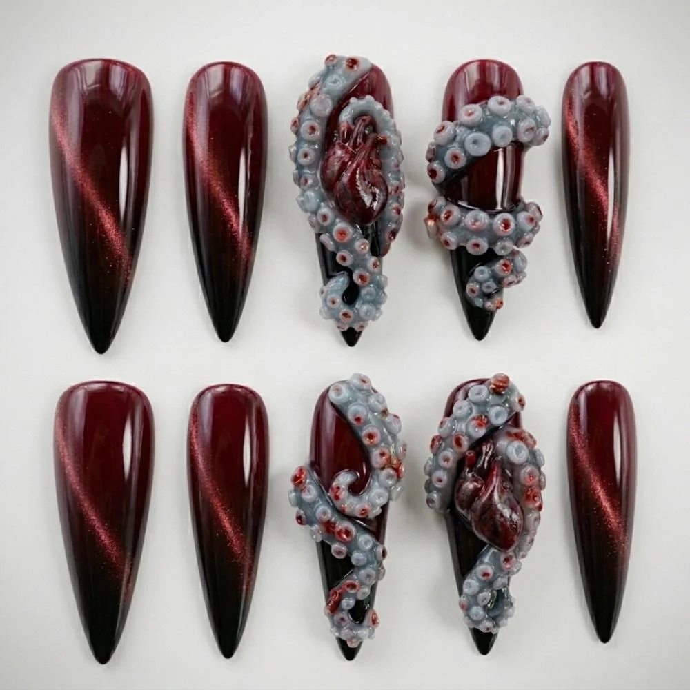goth horror art, horror nail design, press on nails, custom press on nails, fake nails, Nails Art, stained glass nails, gold press on nails, 3d press on nails, luxury press on nails, handmade press on nails