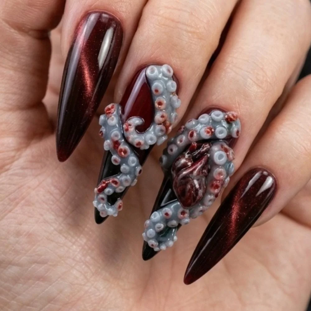 cat eye press ons, burgundy nails, press on nails, custom press on nails, fake nails, Nails Art, stained glass nails, gold press on nails, 3d press on nails, luxury press on nails, handmade press on nails