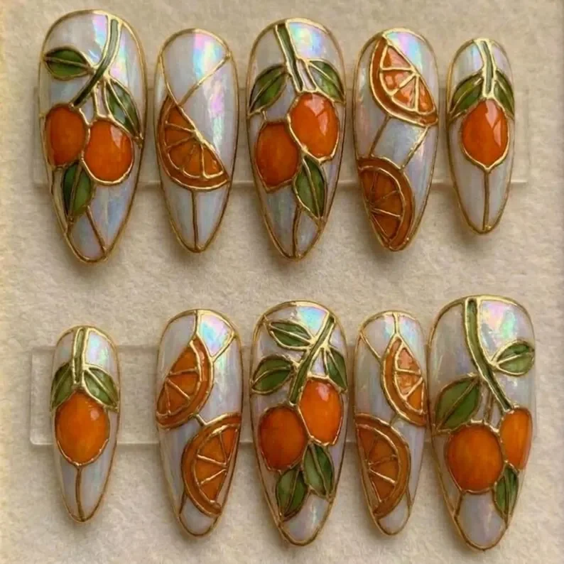 press on nails, Mediterranean summer, custom press on nails, fake nails, Nails Art, stained glass nails, gold press on nails, 3d press on nails, luxury press on nails, handmade press on nails