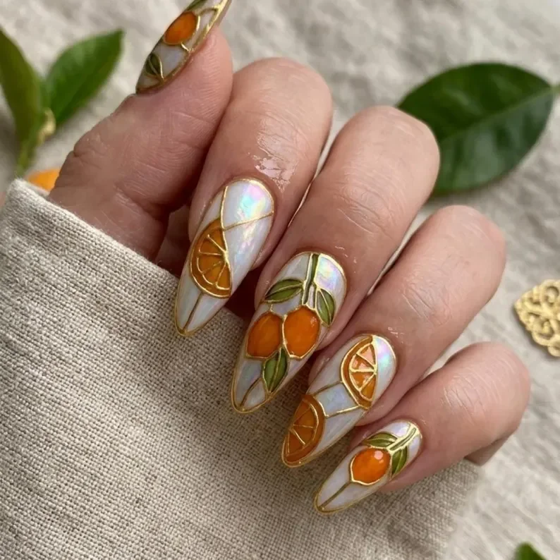 vacation gel nails, gel nail set, press on nails, custom press on nails, fake nails, Nails Art, stained glass nails, gold press on nails, 3d press on nails, luxury press on nails, handmade press on nails