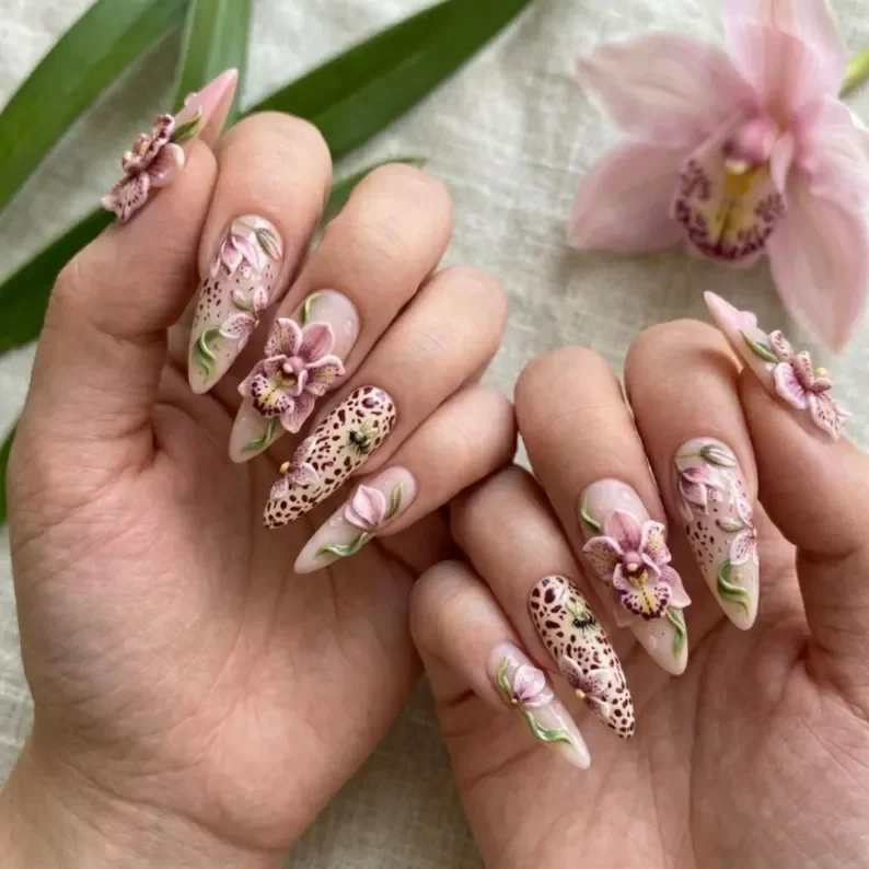 Press On Nail Set, 3D Floral Nails, press on nails, custom press on nails, fake nails, Nails Art, stained glass nails, gold press on nails, 3d press on nails, luxury press on nails, handmade press on nails