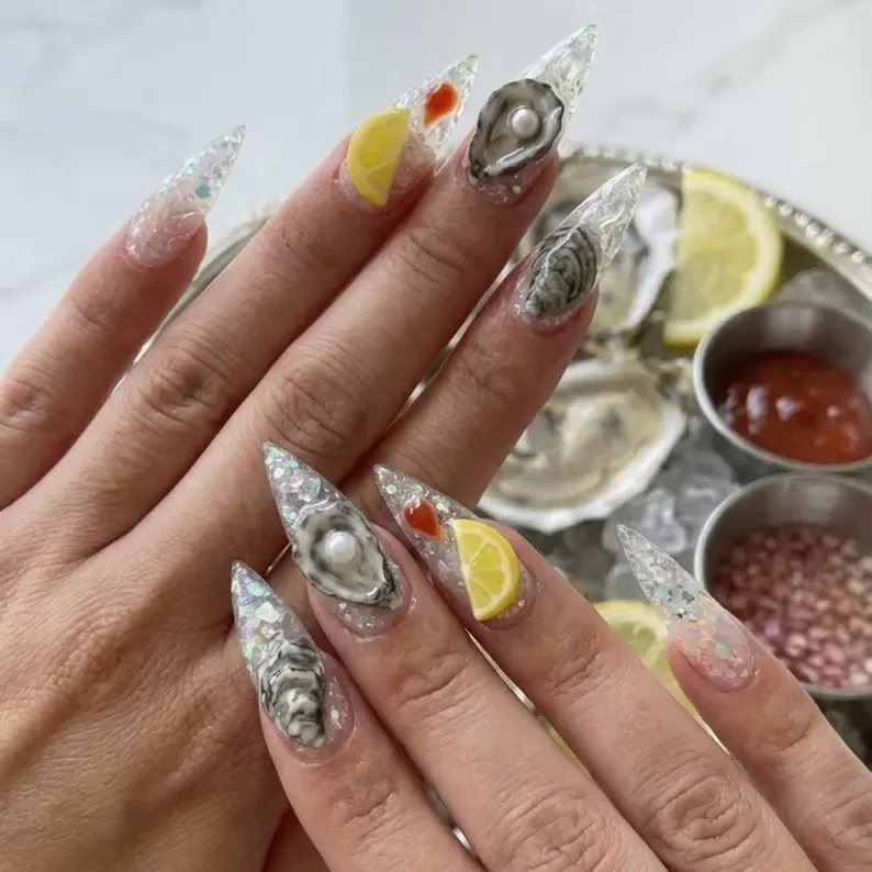 Foodie Gift, Handmade Fake Nails, press on nails, custom press on nails, fake nails, Nails Art, stained glass nails, gold press on nails, 3d press on nails, luxury press on nails, handmade press on nails
