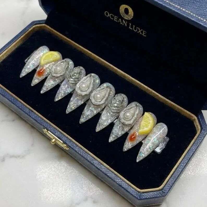 Foodie Gift, Handmade Fake Nails, press on nails, custom press on nails, fake nails, Nails Art, stained glass nails, gold press on nails, 3d press on nails, luxury press on nails, handmade press on nails