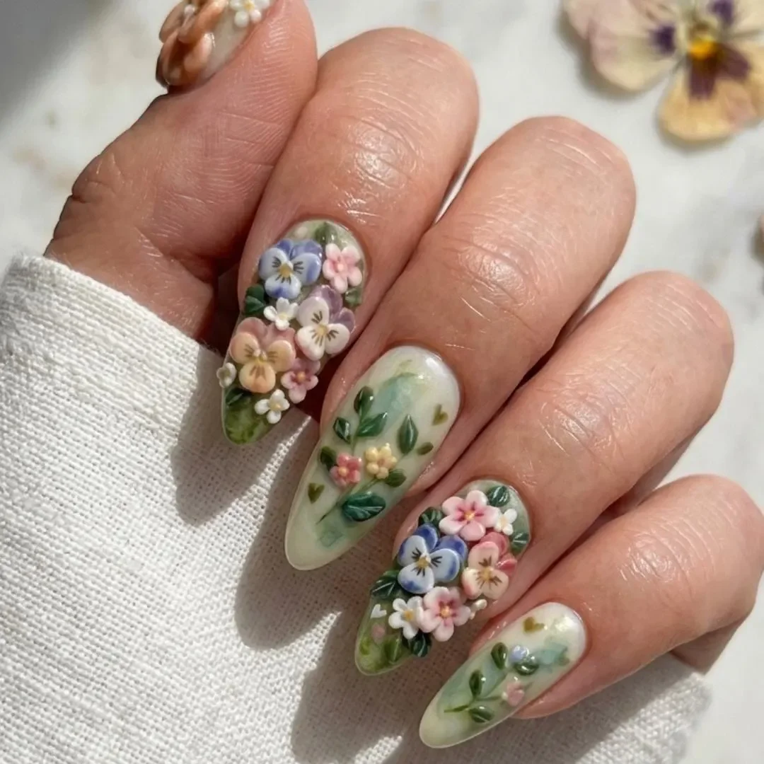 botanical art nails, sage green nails, press on nails, custom press on nails, fake nails, Nails Art, stained glass nails, gold press on nails, 3d press on nails, luxury press on nails, handmade press on nails