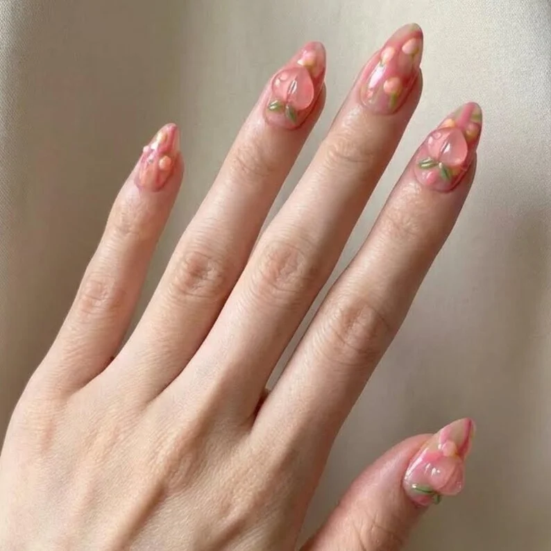 Syrup Gel Nails, Faux Gel Nails, press on nails, custom press on nails, fake nails, Nails Art, stained glass nails, gold press on nails, 3d press on nails, luxury press on nails, handmade press on nails