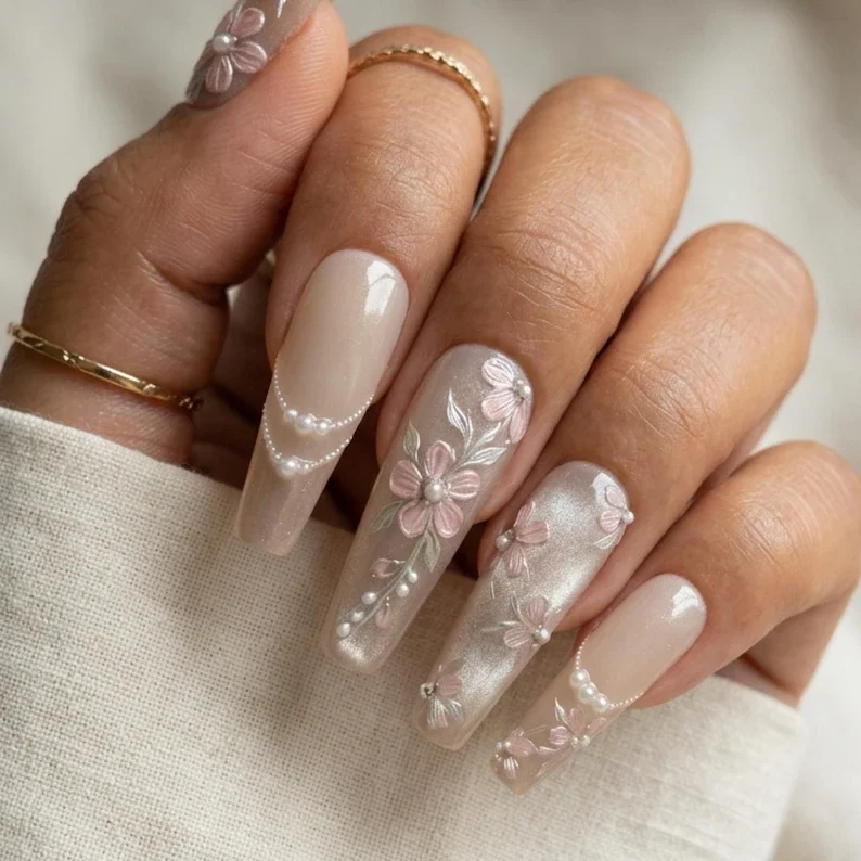 Bridal Press On, Pink Velvet Nails, press on nails, custom press on nails, fake nails, Nails Art, stained glass nails, gold press on nails, 3d press on nails, luxury press on nails, handmade press on nails