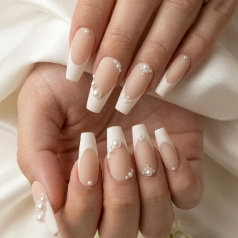 Wedding Nail Art, French Tip Nails, press on nails, custom press on nails, fake nails, Nails Art, stained glass nails, gold press on nails, 3d press on nails, luxury press on nails, handmade press on nails