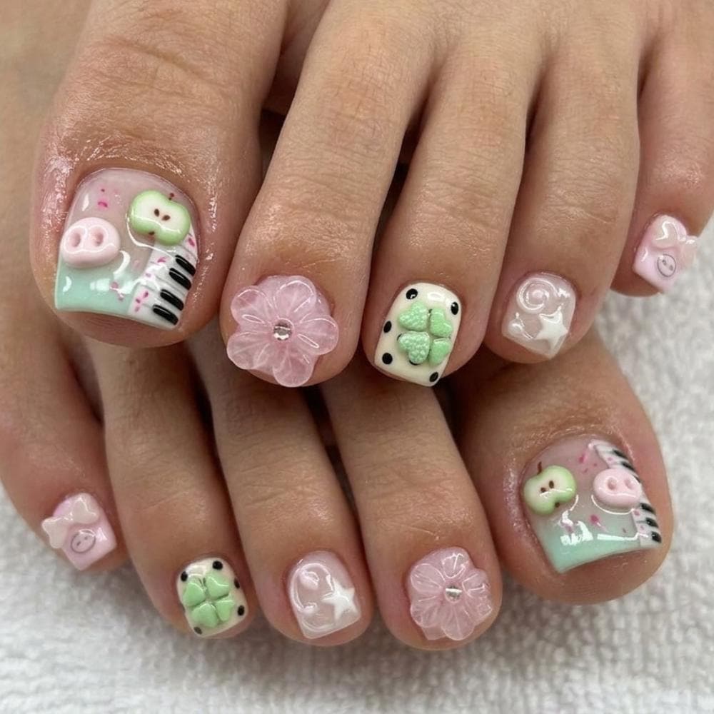 3D Piano Nails, Piggy Apple Nails, press on nails, custom press on nails, fake nails, Nails Art, stained glass nails, gold press on nails, 3d press on nails, luxury press on nails, handmade press on nails