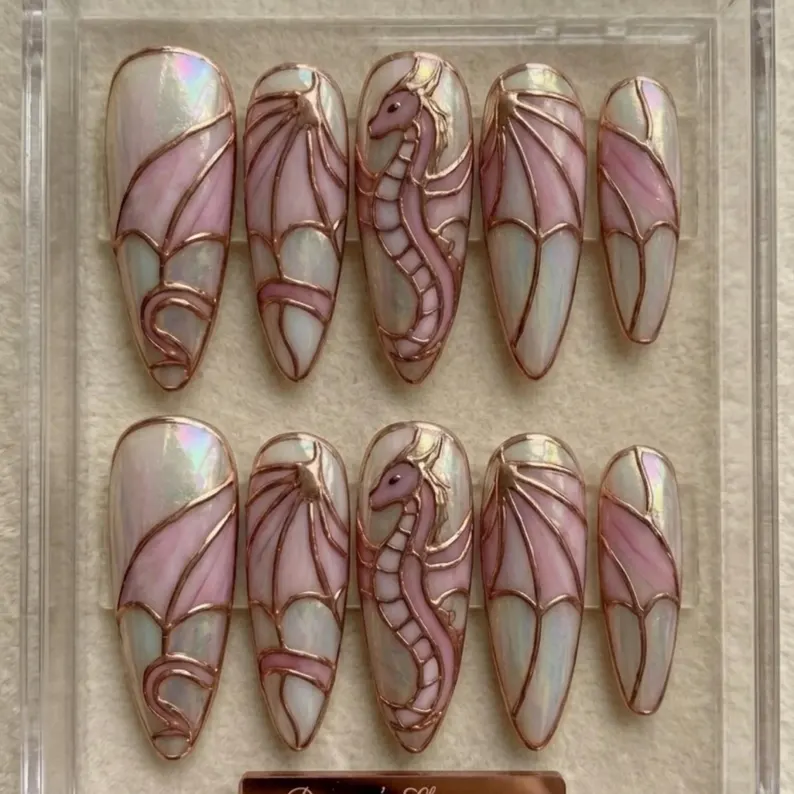 Stained Glass Nails, Press On Nails, press on nails, custom press on nails, fake nails, Nails Art, stained glass nails, gold press on nails, 3d press on nails, luxury press on nails, handmade press on nails