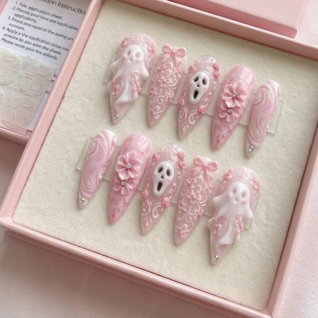 Pink Marble Nails, 3D Floral Nails, press on nails, custom press on nails, fake nails, Nails Art, stained glass nails, gold press on nails, 3d press on nails, luxury press on nails, handmade press on nails