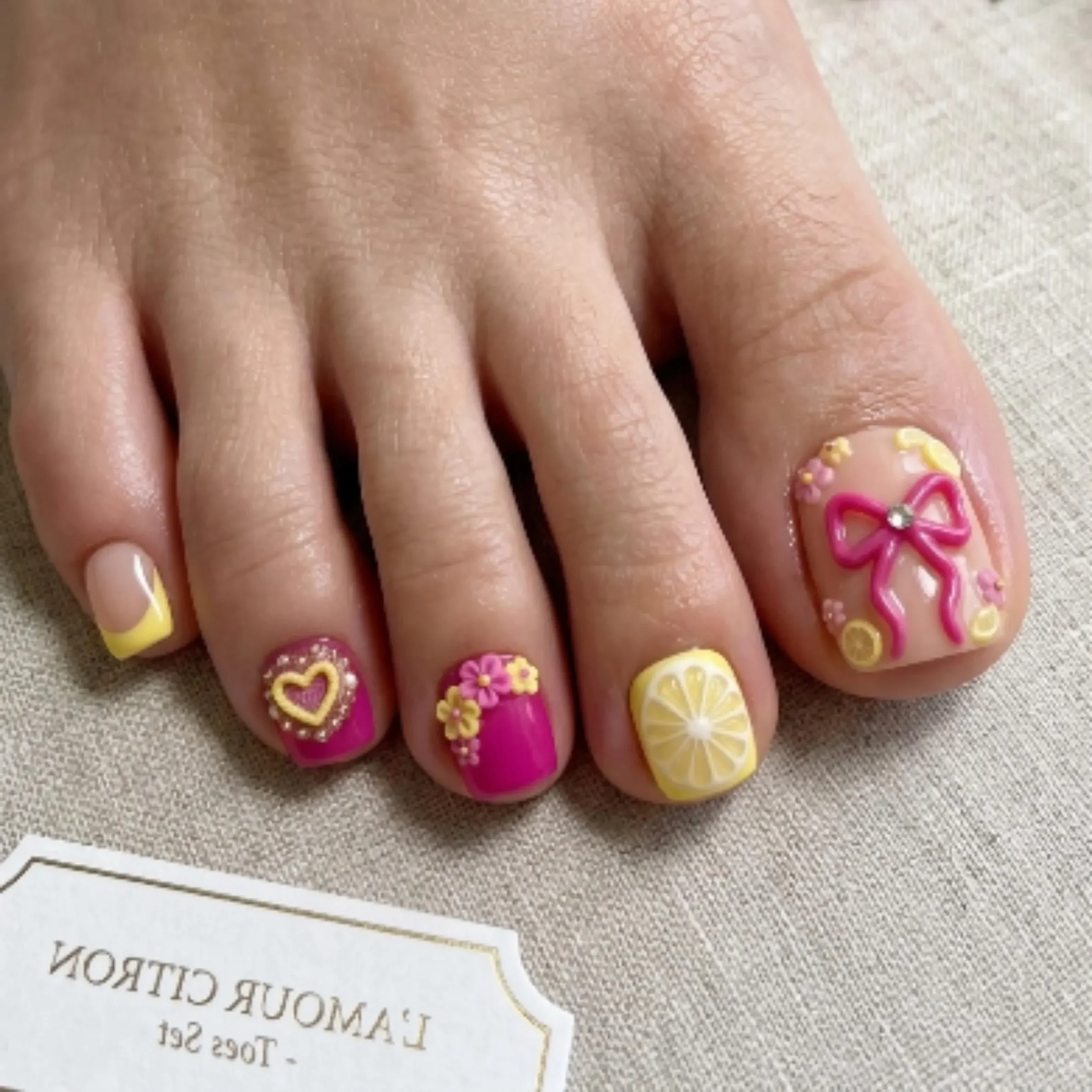 Citrus Nail Art, Pink Lemonade Nails, press on nails, custom press on nails, fake nails, Nails Art, stained glass nails, gold press on nails, 3d press on nails, luxury press on nails, handmade press on nails