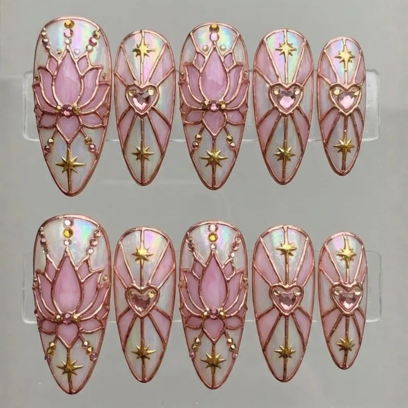 Press On Nails, Rose Gold Filigree, press on nails, custom press on nails, fake nails, Nails Art, stained glass nails, gold press on nails, 3d press on nails, luxury press on nails, handmade press on nails