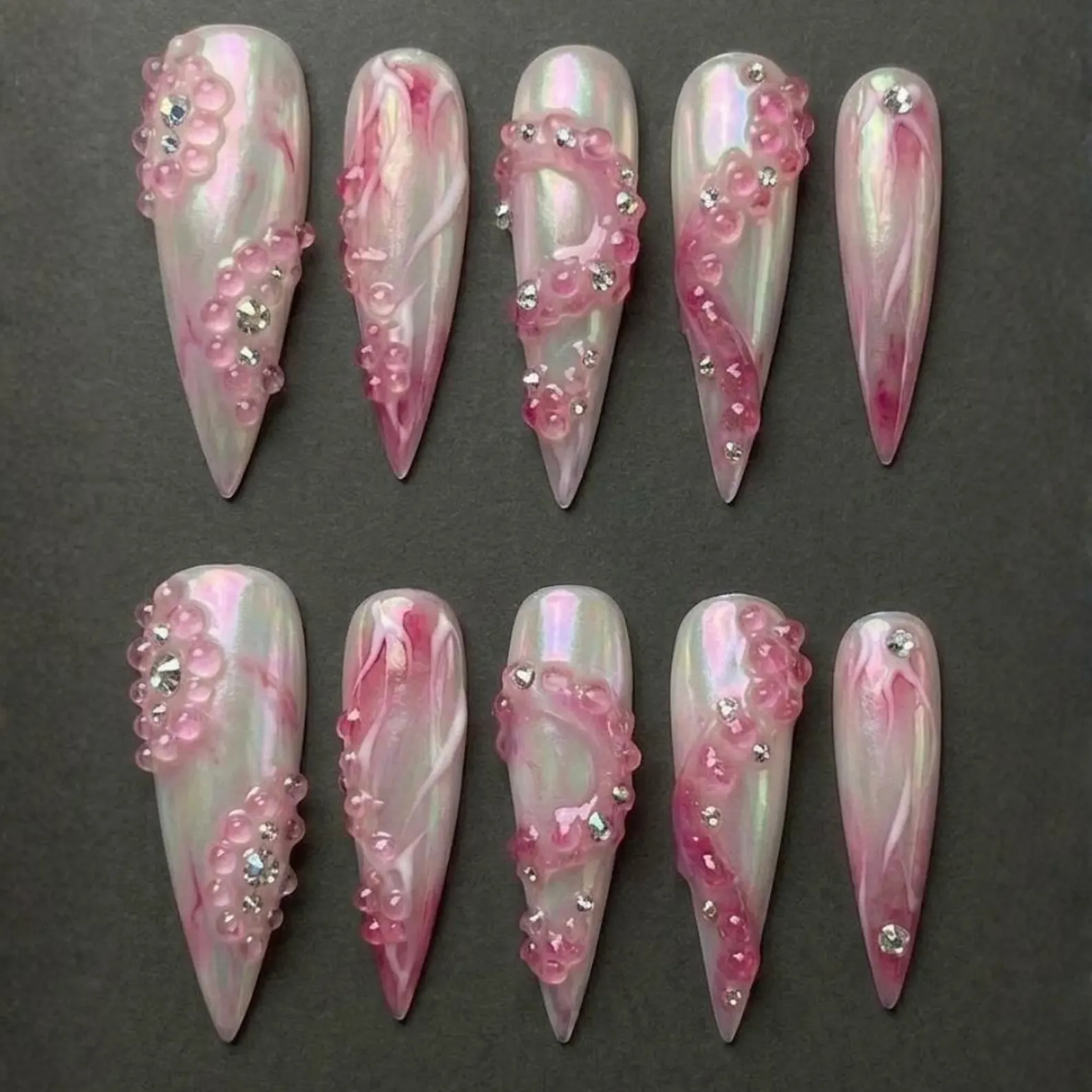 Sea Creature Nails, Press On Nails, press on nails, custom press on nails, fake nails, Nails Art, stained glass nails, gold press on nails, 3d press on nails, luxury press on nails, handmade press on nails