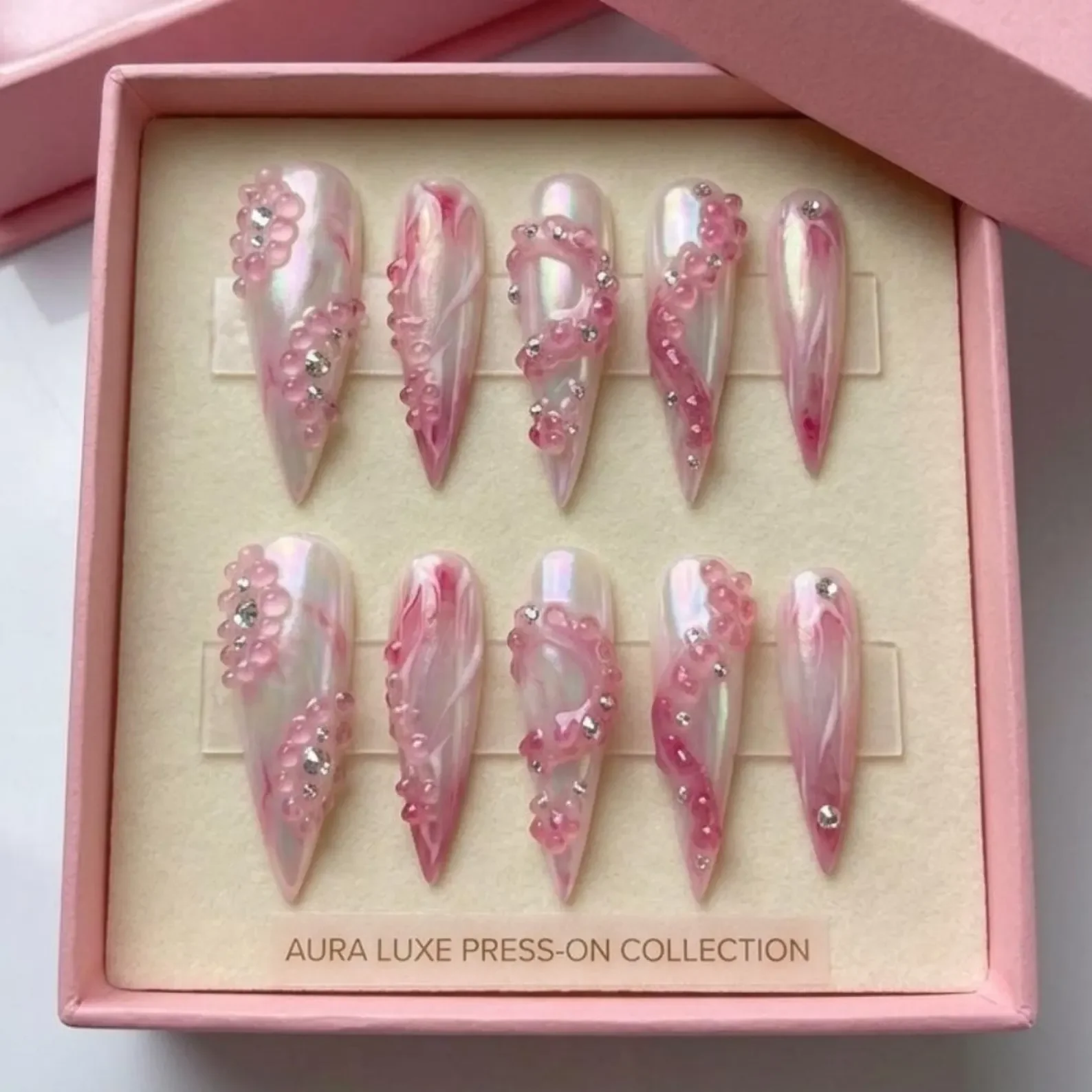 Iridescent Marble, Marble Press Ons, press on nails, custom press on nails, fake nails, Nails Art, stained glass nails, gold press on nails, 3d press on nails, luxury press on nails, handmade press on nails