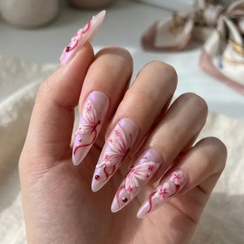 3D Nail Art, Press On Stiletto, press on nails, custom press on nails, fake nails, Nails Art, stained glass nails, gold press on nails, 3d press on nails, luxury press on nails, handmade press on nails