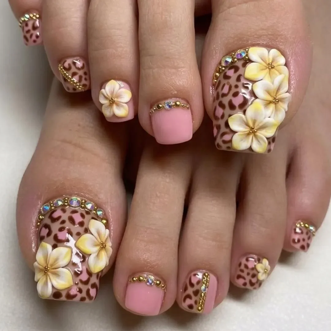 3D Plumeria, Flower Press On, press on nails, custom press on nails, fake nails, Nails Art, stained glass nails, gold press on nails, 3d press on nails, luxury press on nails, handmade press on nails