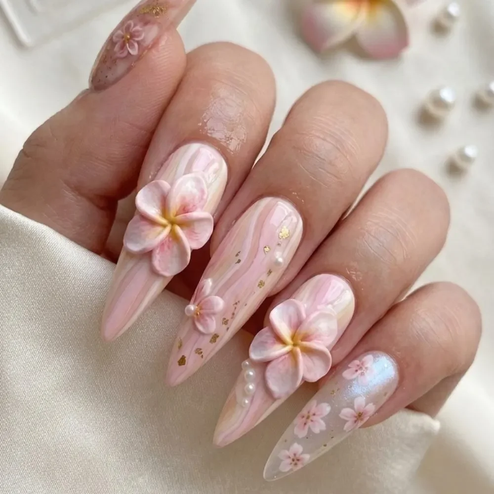 Pink marble nails, Tropical art nails, press on nails, custom press on nails, fake nails, Nails Art, stained glass nails, gold press on nails, 3d press on nails, luxury press on nails, handmade press on nails