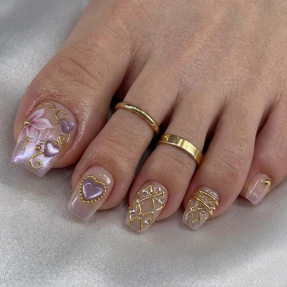 3D press on toes, iridescent purple nails, press on nails, custom press on nails, fake nails, Nails Art, stained glass nails, gold press on nails, 3d press on nails, luxury press on nails, handmade press on nails